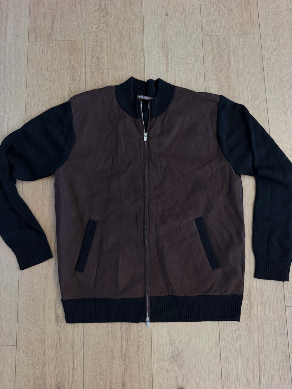 Peter Millar Wool Bomber Jacket in Black & Brown